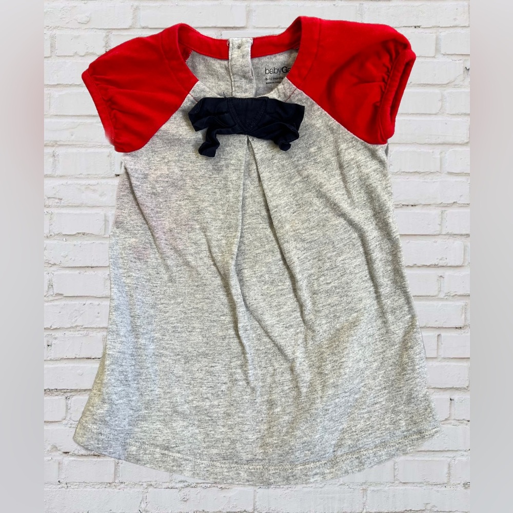 Baby Gap Gray Dress with Red Cap Sleeves and Black Bow, 6-12 months